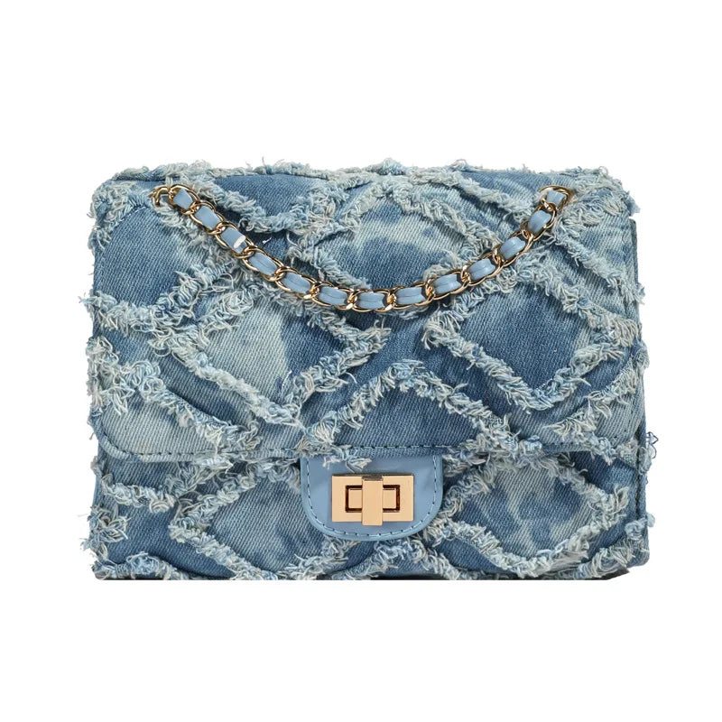 Gesteppte Schultertasche aus Denim
