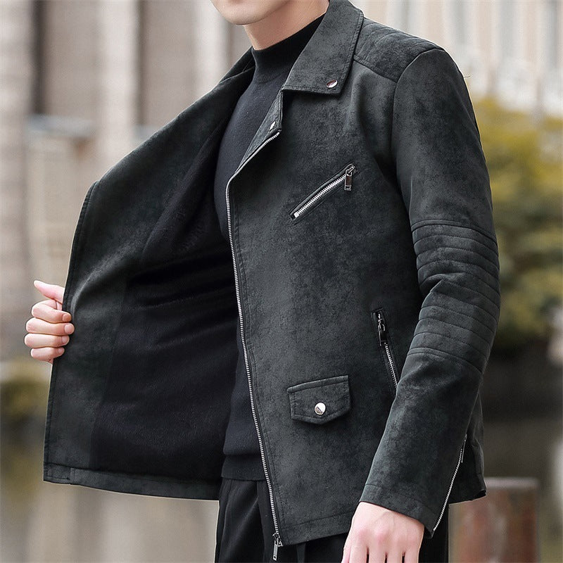 Demure™ Velvet Lederjacke mit gepolstertem Futter und Reverskragen