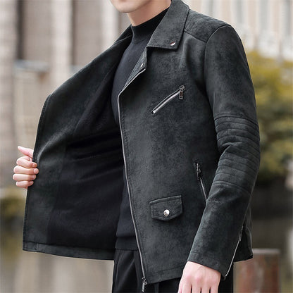 Demure™ Velvet Lederjacke mit gepolstertem Futter und Reverskragen