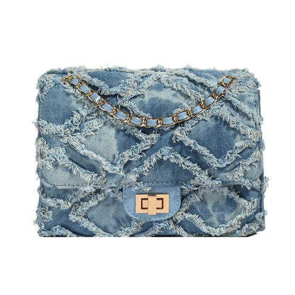 Gesteppte Schultertasche aus Denim